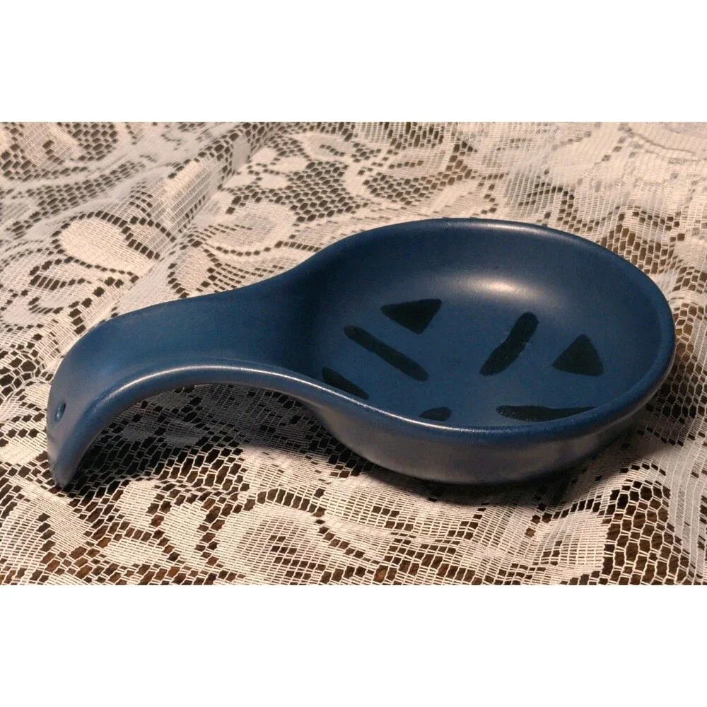 Vintage Treasure Craft Blue Ceramic Spoon Rest Abstract Chunky